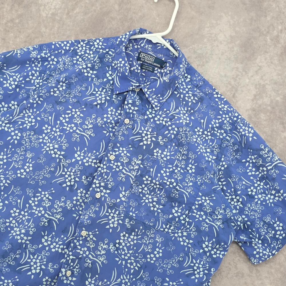 Polo Ralph Lauren Clayton Blue Floral Cotton Short Sleeve Button Down Shirt L